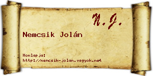 Nemcsik Jolán névjegykártya