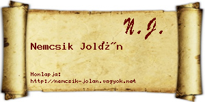 Nemcsik Jolán névjegykártya